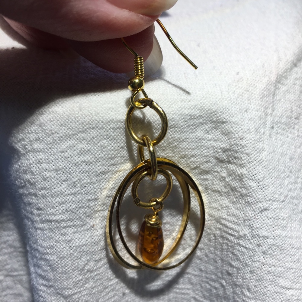Gold and Amber Dangle Earrings - Picture 7 of 8